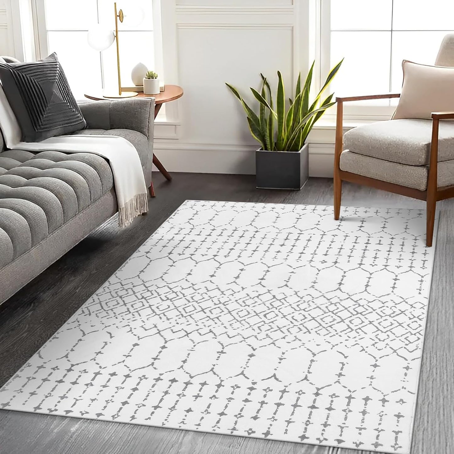 Lahome Moroccan Entry Rug 2x3, Non-Slip Washable Front Indoor Door Mat Rubber Backing Low-Profile Door Rugs, Small Geometric Print Distressed for Entryway Bathroom Kitchen, Black Hana