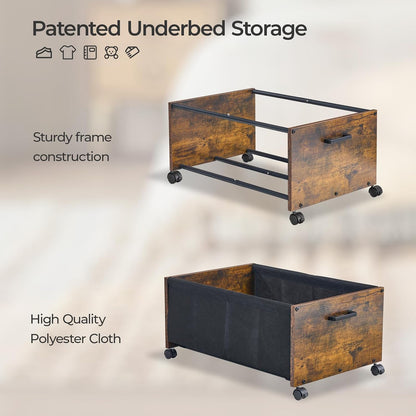 FOUCSSOMEI Under Bed Storage with Wheels, Wooden Under Bed Drawers On Wheels, Rolling Under Bed Shoe Storage, Space Saving, Rustic Brown,30L