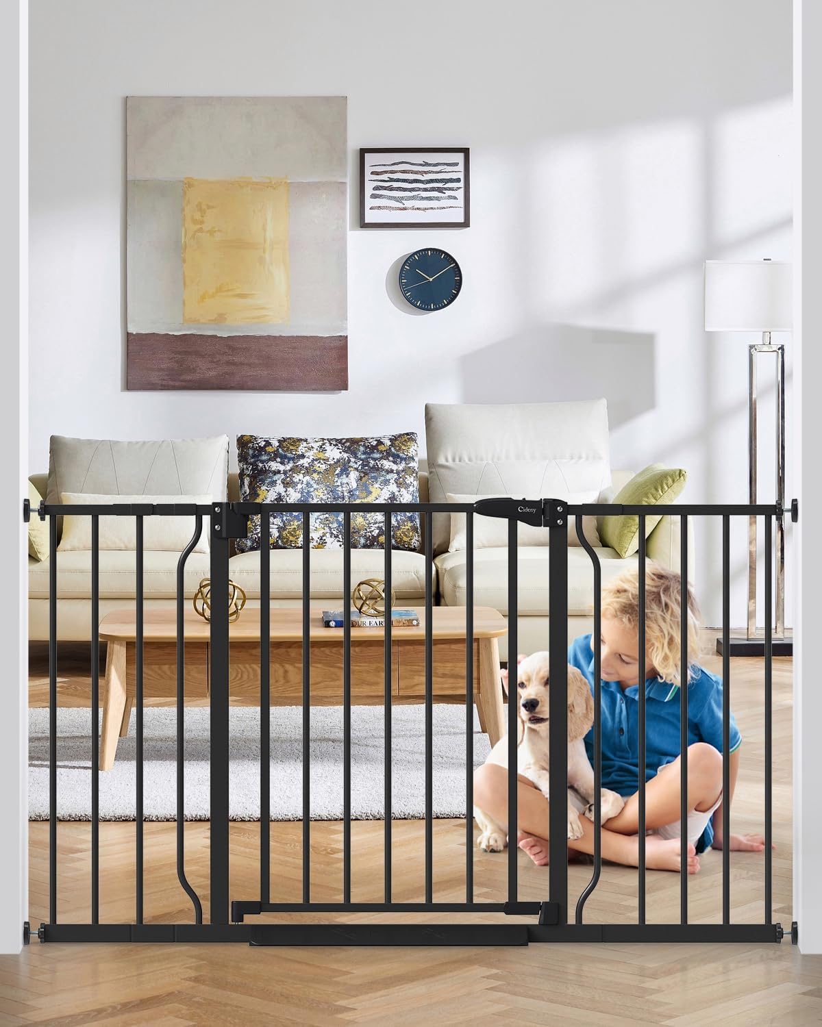 Baby Gate No Drilling, 29"-40" Auto Close Dog Gate Indoor for Doorways & Stairs, Pressure Mounted Adjustable Pet Gate, Easy Walk Through Child Gate for Children & Pets Stroller Friendly, White