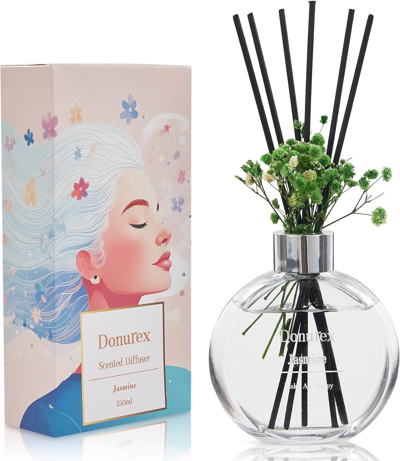 Flower Reed Diffuser Set 5.07oz Satin Rose Scent Diffuser with Sticks Home Fragrance Reed Diffuser for Bathroom Shelf Decor