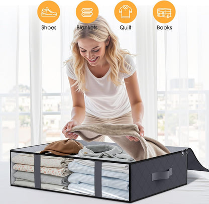 StorageRight Under Bed Storage Bags 3 Pack, 40L Large Clothes & Comforter Storage Containers with Clear Window, Breathable Fabric Organizer for Blankets, Bedding, Seasonal Clothing