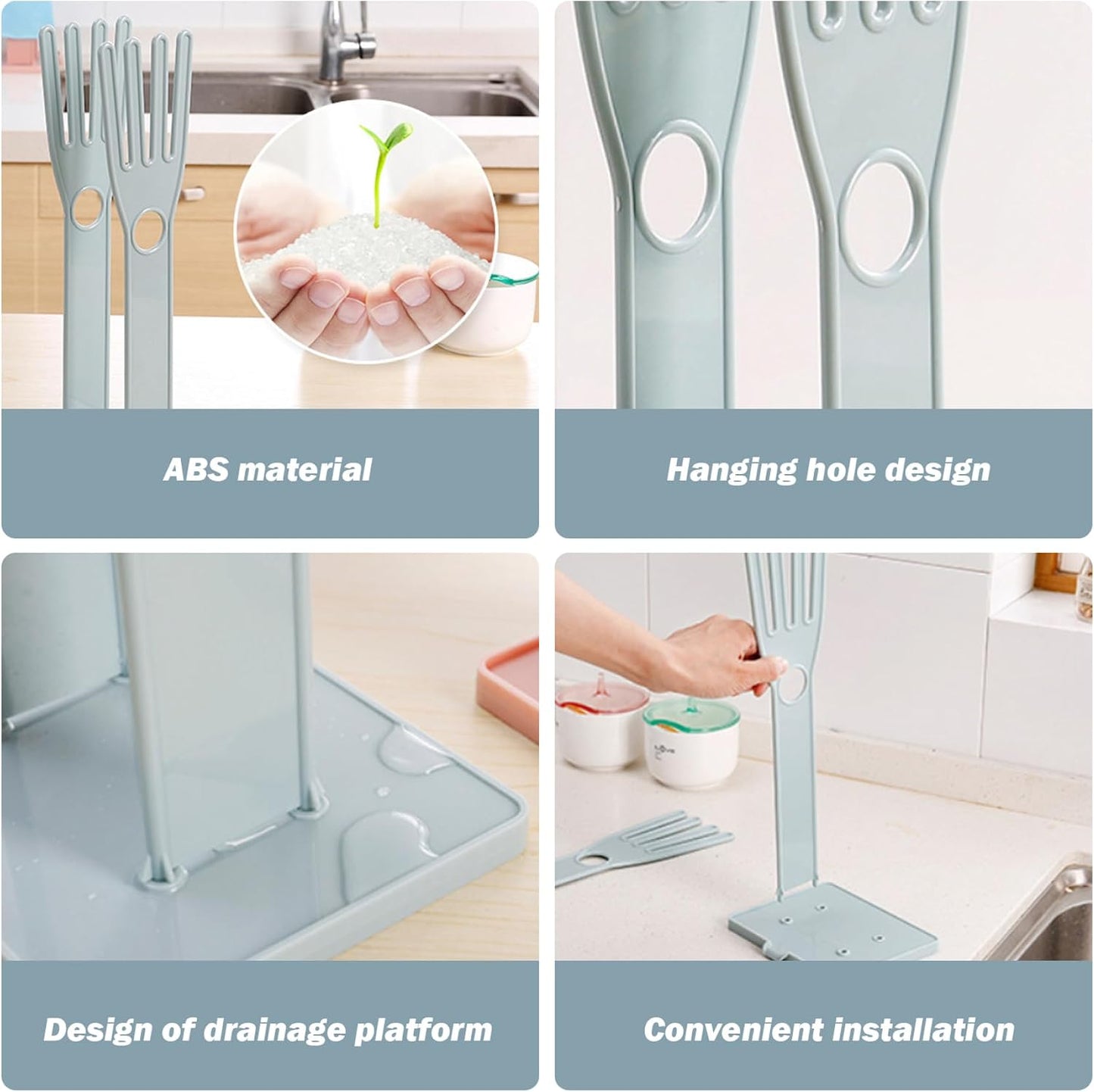 Rubber Glove Holder Glove Holder 2 Sets Plastic Drying Rack with Towel Storage Hole, Drain Outlet and Detachable Base for Kitchen Countertop or Sink