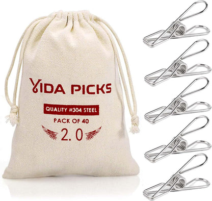 40 Pack Wire Clothes Pins Heavy Duty Outdoor, Stainless Steel ClothesPins for Hanging Clothes, Metal Clothes Pegs, Clothing Clips, Laundry Pins 1.8mm Diameter 6cm Long