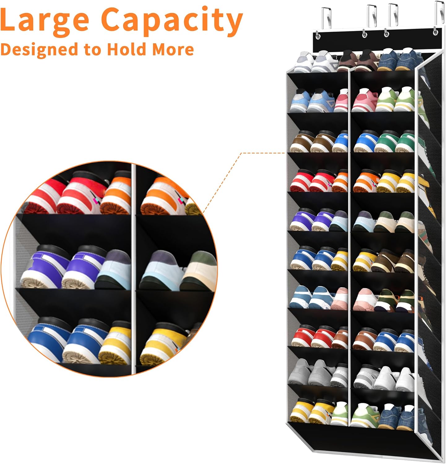 KEEPJOY Over The Door Shoe Organizer,Hanging Shoe Organizer 12 Mesh Pockets Shoe Organizer for Closet,Works Well for Men and Woman Kids Shoes Storage, 57.5×12.6inch(Beige)