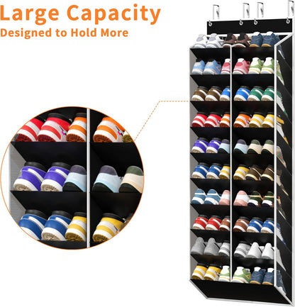 KEEPJOY Over The Door Shoe Organizer,Hanging Shoe Organizer 12 Mesh Pockets Shoe Organizer for Closet,Works Well for Men and Woman Kids Shoes Storage, 57.5×12.6inch(Beige)