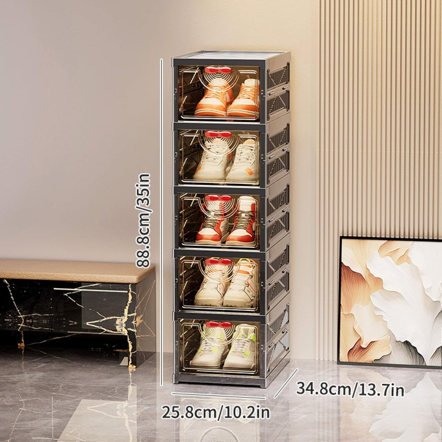Foldable Shoe Rack Organizer Stackable Shoe Storage Box for Entryway, Closet & Bedroom Large Capacity Sneaker Containers Bins with Lids 6 Pack Black