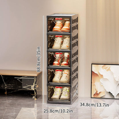Foldable Shoe Rack Organizer Stackable Shoe Storage Box for Entryway, Closet & Bedroom Large Capacity Sneaker Containers Bins with Lids 6 Pack Black