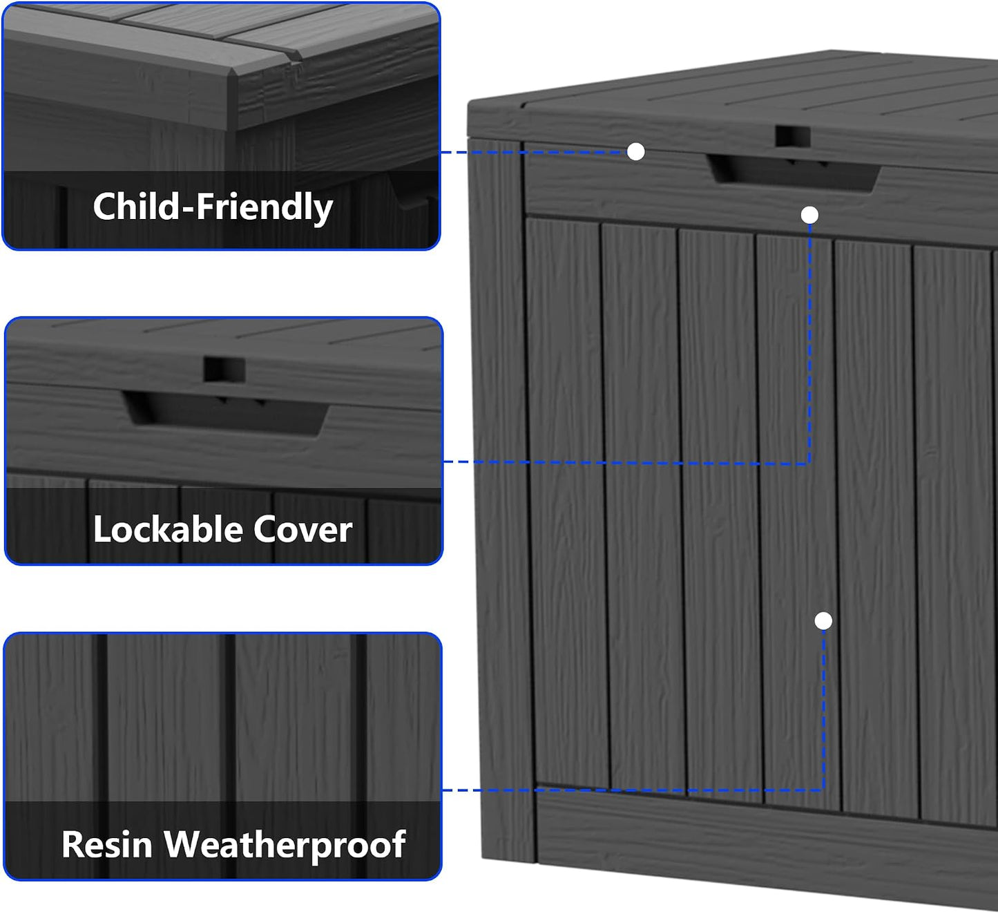 320 Gallon Outdoor Storage Box Resin Deck Box All Weather Waterproof Large Lockable Storage Container Deck Box for Patio Furniture, Garden Tools, Lockable, Black