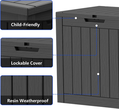 320 Gallon Outdoor Storage Box Resin Deck Box All Weather Waterproof Large Lockable Storage Container Deck Box for Patio Furniture, Garden Tools, Lockable, Black