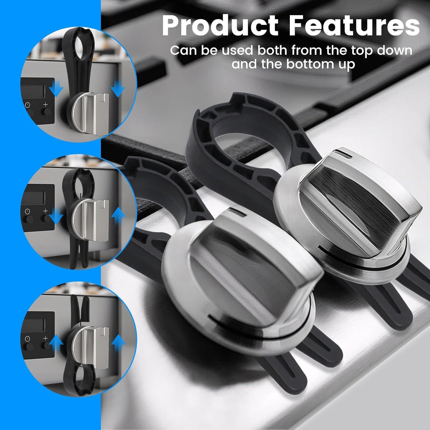 Stove Knob Locks for Kids Safety (6 Pack, Black) – Universal Fit for 0.1"-0.46" Gaps, Baby Proof Stove Knob Covers for Gas & Electric Stoves, Prevent Gas Leak & Burns