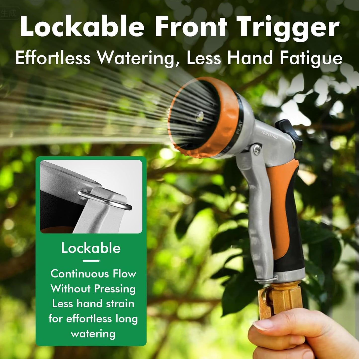 RESTMO Garden Hose Nozzle, Heavy Duty Metal Water Hose Nozzle with 7 Adjustable Spray Patterns, High Pressure Hand Sprayer with Flow Control for Watering Plants & Lawns, Washing Cars & Pets