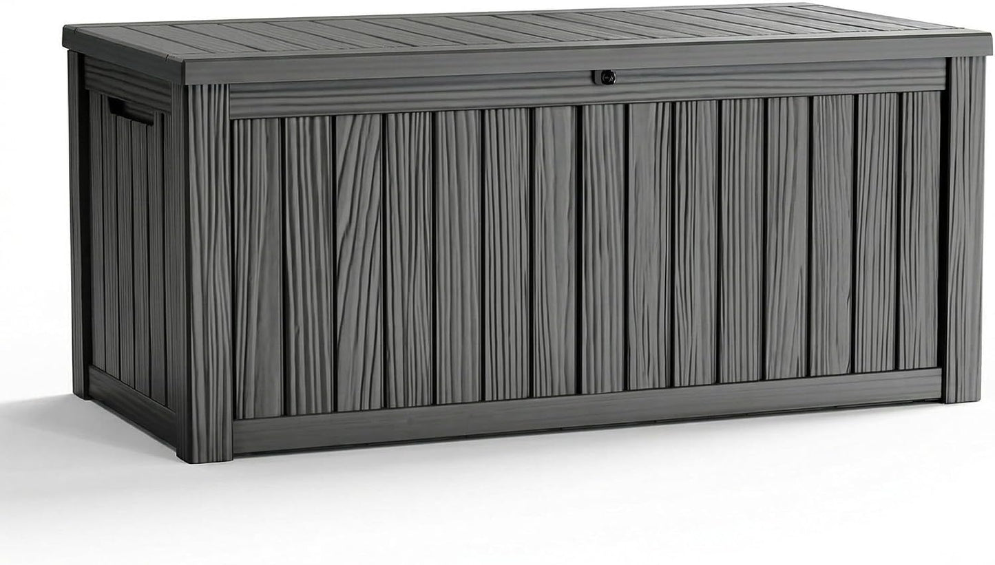 ROJIK 120 Gallon Waterproof Outdoor Deck Storage Box, Lockable Resin Patio Storage Bin with Lid for Garden Tools, Patio Cushions & Outdoor Accessories(Black)