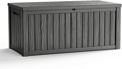 ROJIK 120 Gallon Waterproof Outdoor Deck Storage Box, Lockable Resin Patio Storage Bin with Lid for Garden Tools, Patio Cushions & Outdoor Accessories(Black)