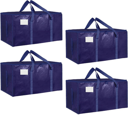 8 Pack-Extra Large Heavy Duty Moving Bags - Waterproof Storage Totes with Handles & Zippers, Foldable for College Dorm, Storage (Clear)