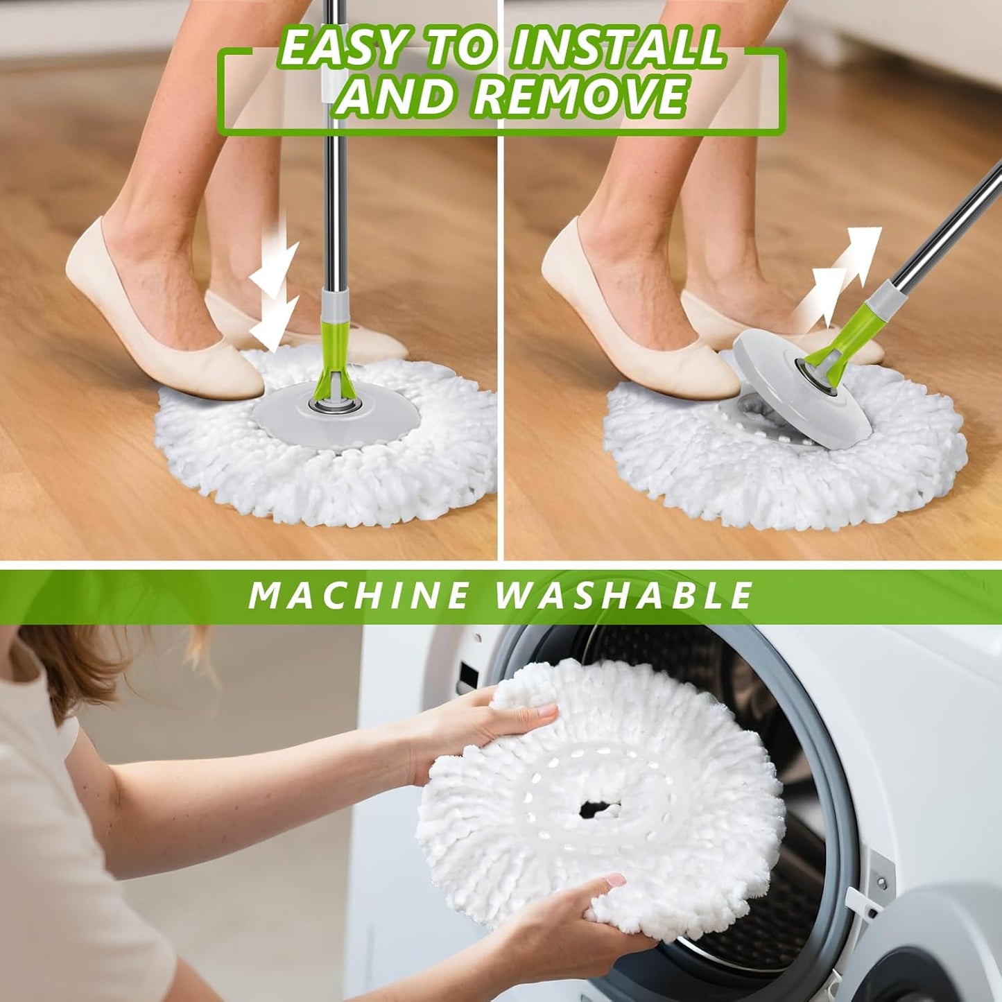 Spin Mop Bucket System,Masthome Pedal Spin Mop and Bucket with Wringer Set,EasyWring Microfiber Mop with 3 Mop Pads,360°Spinning Floor Cleaning System - Home & Office Suitable