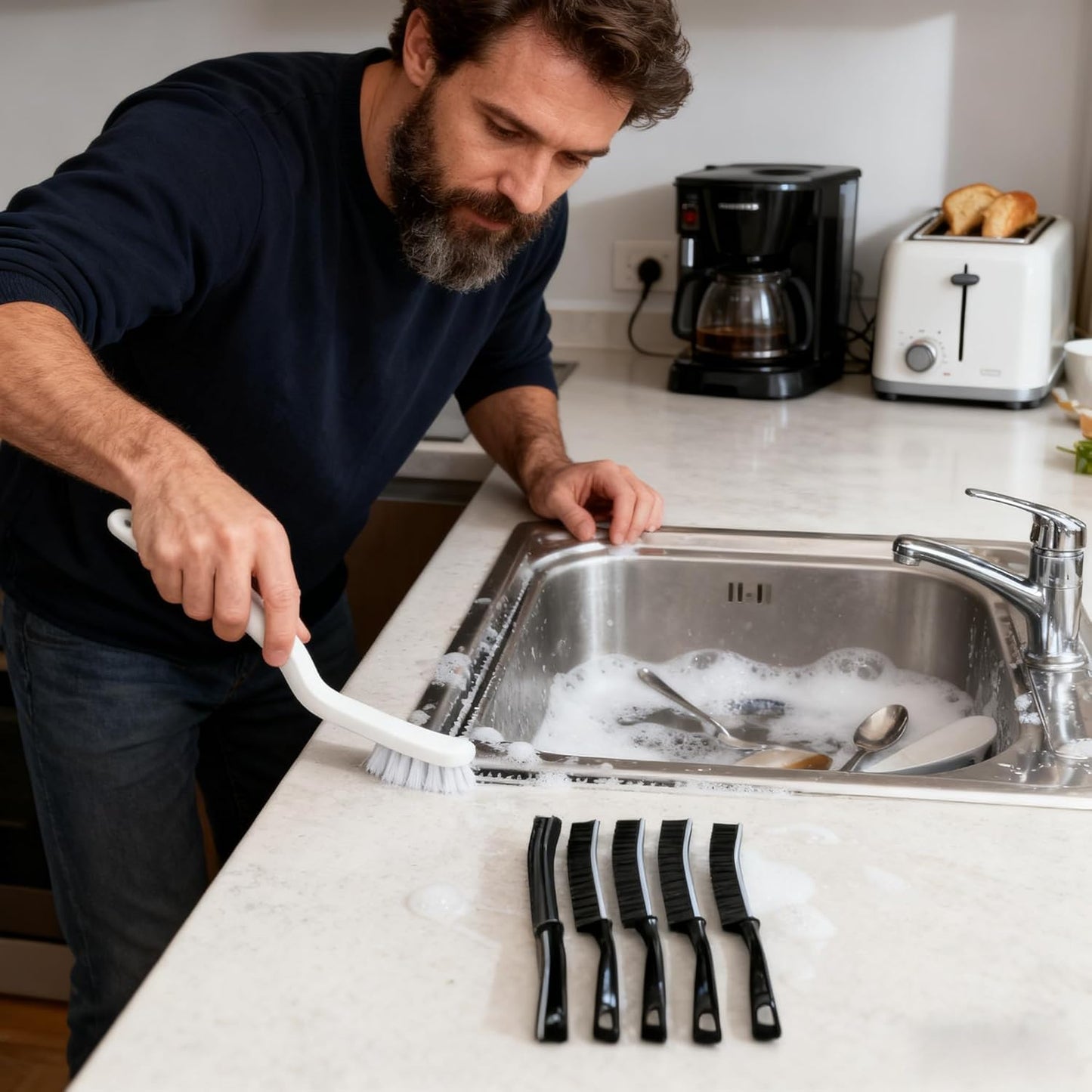 11-Piece Corner Cleaning Brush Set - Right Angle Scrub Brushes for Sink, Bathroom, Kitchen & Shower with Stiff Bristles