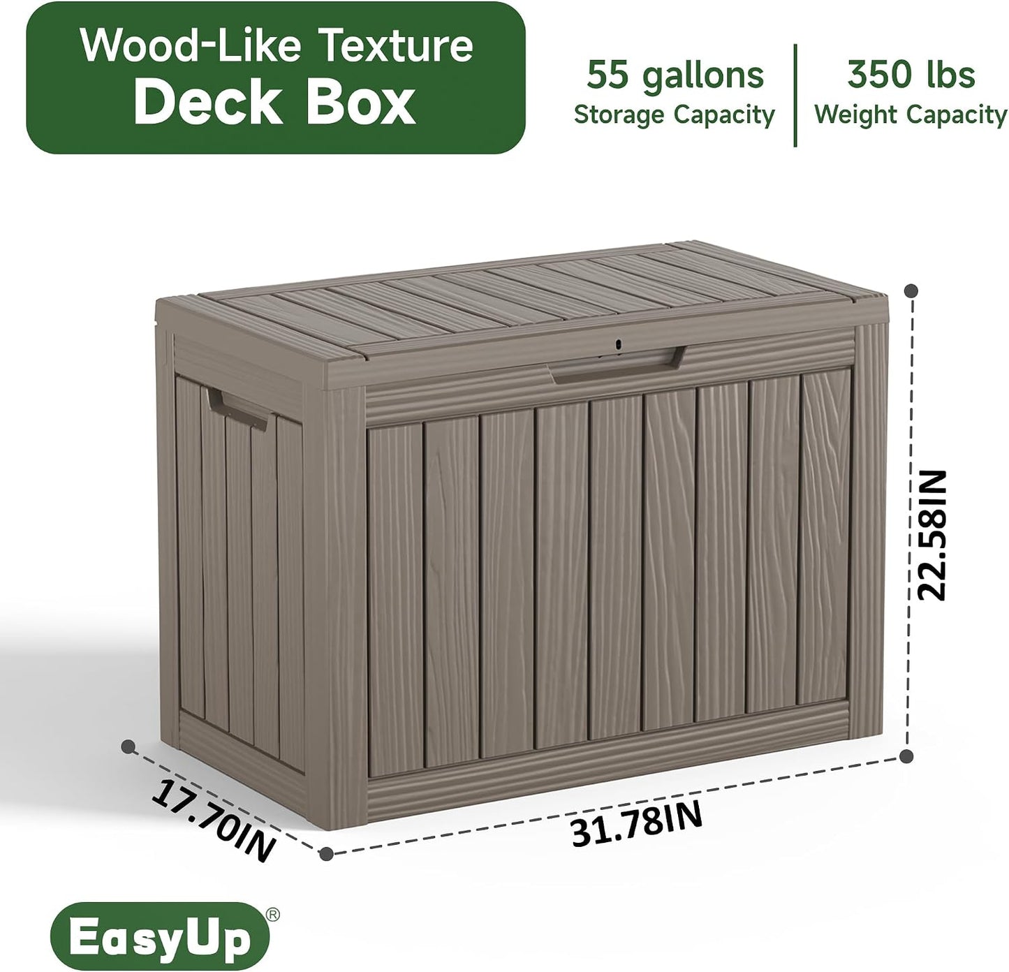 EasyUp 50 Gallon Outdoor Storage Box Waterproof Lockable Deck Boxes | UV Resistant Resin, for Garden Tools Cushions Patio Equipment, 300 lbs Capacity, Portable Design, Easy 16-Min Assembly