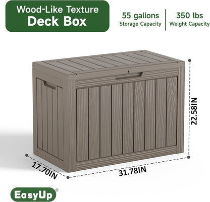 EasyUp 50 Gallon Outdoor Storage Box Waterproof Lockable Deck Boxes | UV Resistant Resin, for Garden Tools Cushions Patio Equipment, 300 lbs Capacity, Portable Design, Easy 16-Min Assembly