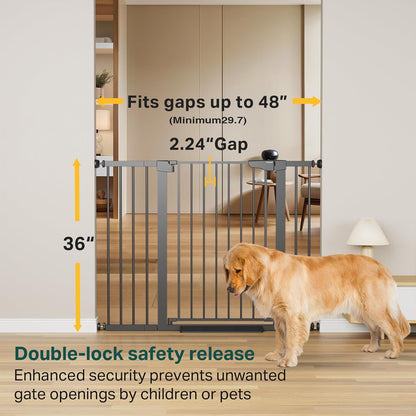Cumbor 29.7-48" Baby Gate for Stairs, Mom's Choice Awards Winner-Dog Gate for Doorways, Auto Close Safety Pet Gate for Dogs Indoor, Easy Install Pressure Mounted Child Gate with Walk Thru Door, Brown