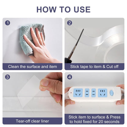 Double Sided Tape Heavy Duty 10FT Nano Tape Mounting Tape Strong Adhesive Strips Sticky Multipurpose Removable Transparent for Paste Items, Household (2 PCS)
