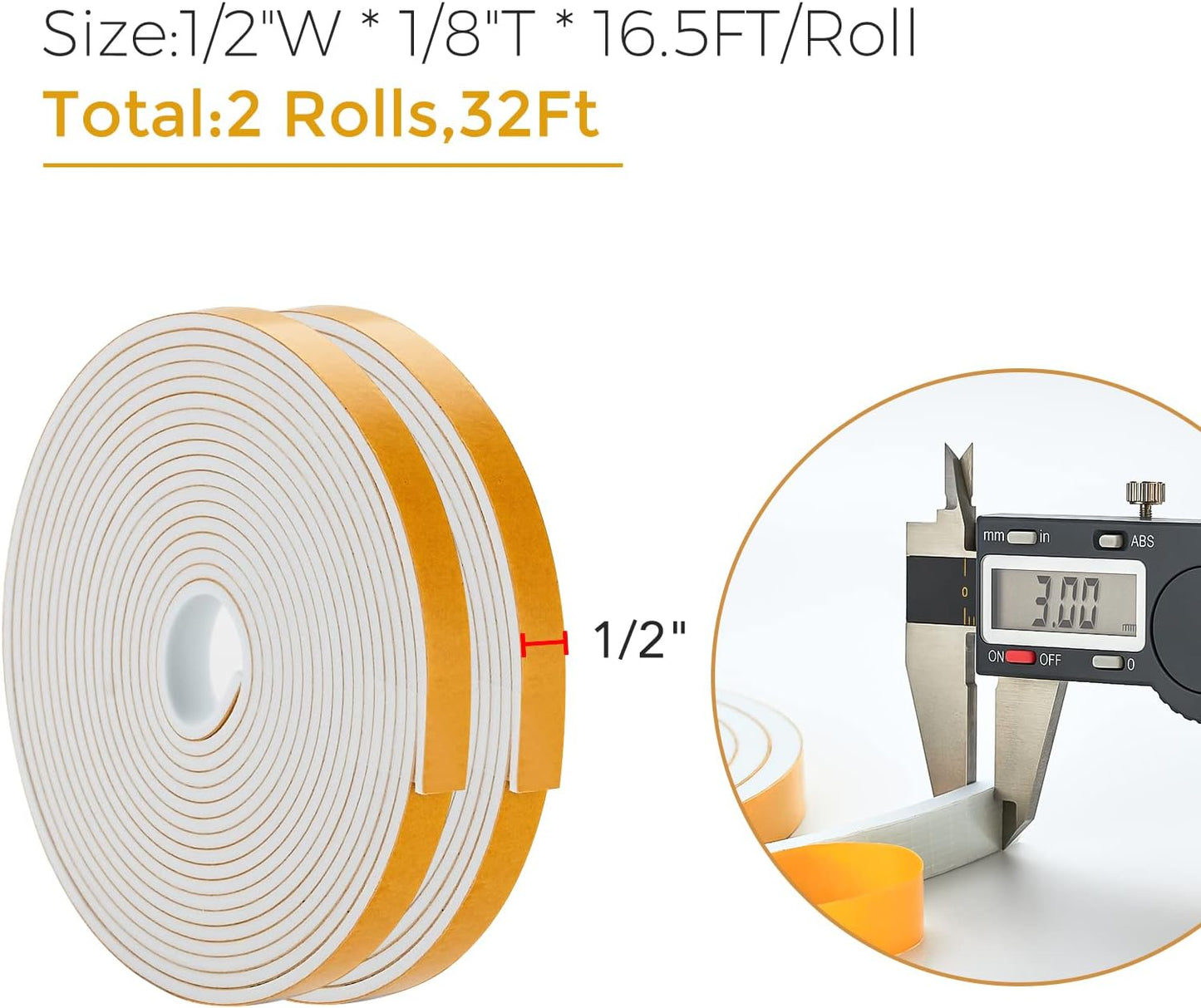 33 Feet Weather Stripping Door Seal- 1/2" Wide X 1/4" Thick Door Bottom Seal Strip High Density Foam Tape Adhesive Rubber Strip for Door Soundproofing,Window Insulation (1/2" x 1/4" x 33FT,Black)