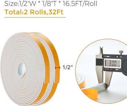 33 Feet Weather Stripping Door Seal- 1/2" Wide X 1/4" Thick Door Bottom Seal Strip High Density Foam Tape Adhesive Rubber Strip for Door Soundproofing,Window Insulation (1/2" x 1/4" x 33FT,Black)