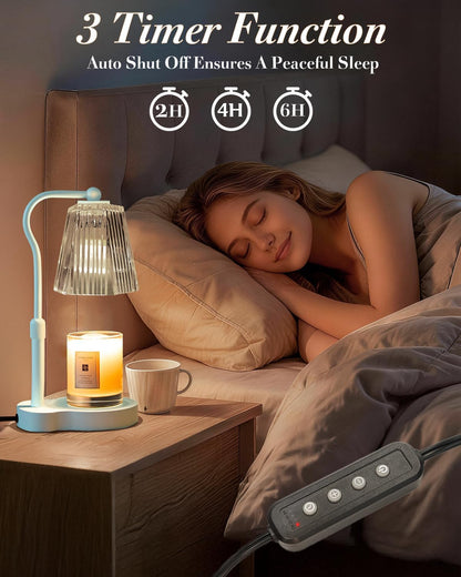 Candle Warmer Lamp with Timer & Dimmable Settings, Adjustable Height Flameless Scented Wax Melter for Jar Candles, Elegant Home Decor Warmer Lamp with 2 Bulbs, Gift for Women Mom Friend Family, Black