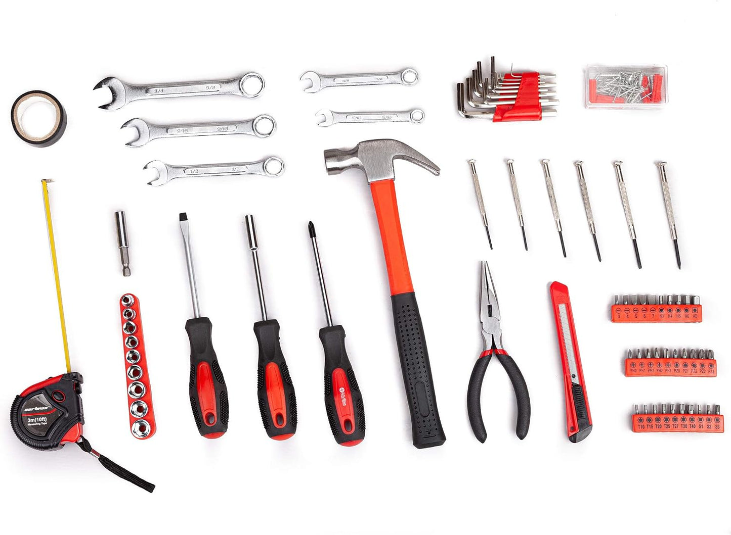 CARTMAN 148-Piece Automotive And Household Tool Set, Blue Repair Kit Case | Versatile tool assortment for car maintenance, home repairs, DIY projects, furniture setup, and daily fixes in a molded case.