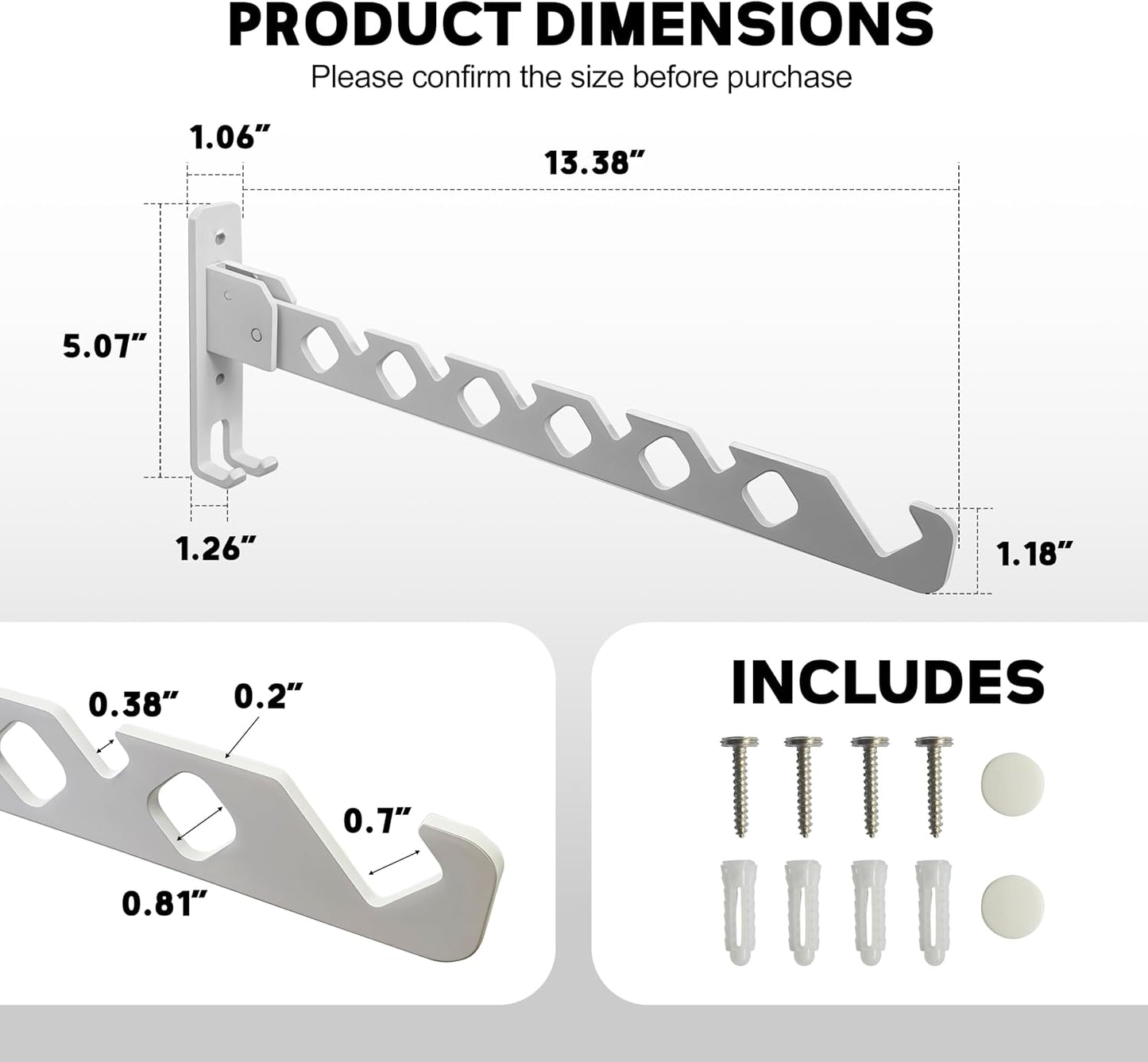 Wall Mounted Clothes Drying Rack,Laundry Clothes Hanger Rack Wall Mounted,Clothes Hanger Foldable, Wall Rack Indoor, Space Saving Closet Storage Organizer Clothes Hanger Indoor, White 2 Pack