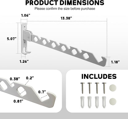 Wall Mounted Clothes Drying Rack,Laundry Clothes Hanger Rack Wall Mounted,Clothes Hanger Foldable, Wall Rack Indoor, Space Saving Closet Storage Organizer Clothes Hanger Indoor, White 2 Pack