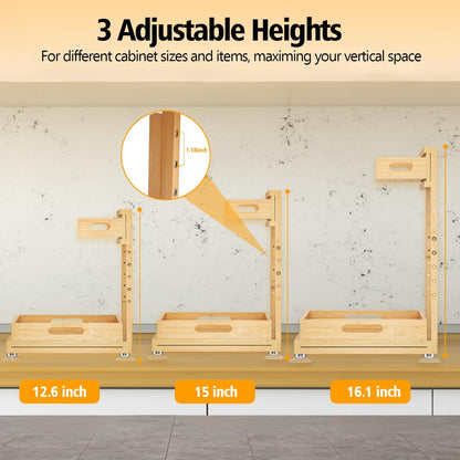 Banlilu Under Sink Organizer, Pull Out Cabinet Organizer, 2 Tier Slide Out Sink Shelf Cabinet Storage Shelves, Storage for Kitchen Bathroom, Natural Premium Bamboo Wood
