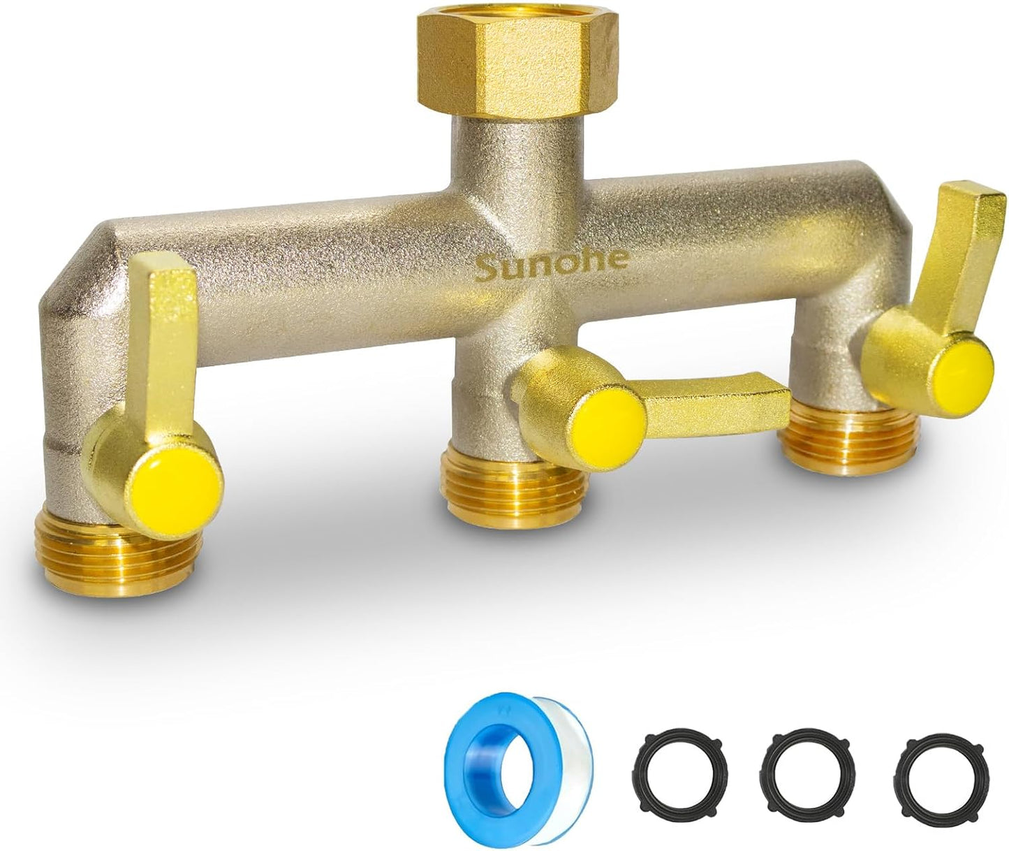 Garden Hose Splitter, Water Hose Splitter 2 Way Heavy Duty Brass Nickel Plated, Extended Metal Handle 3/4-Inch Hose Manifold, Rust and Freeze Resistant High Flow Outdoor Faucet Splitter