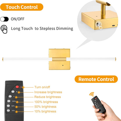Morauroral Battery Operated Wall Sconces Set of 2, 10000mAh Rechargeable Sconces, 3000K-6000K Dimmable LED Wall Lamp with Remote, 24 Inch Black Gold Wireless Wall Lights for Bedroom, Living Room