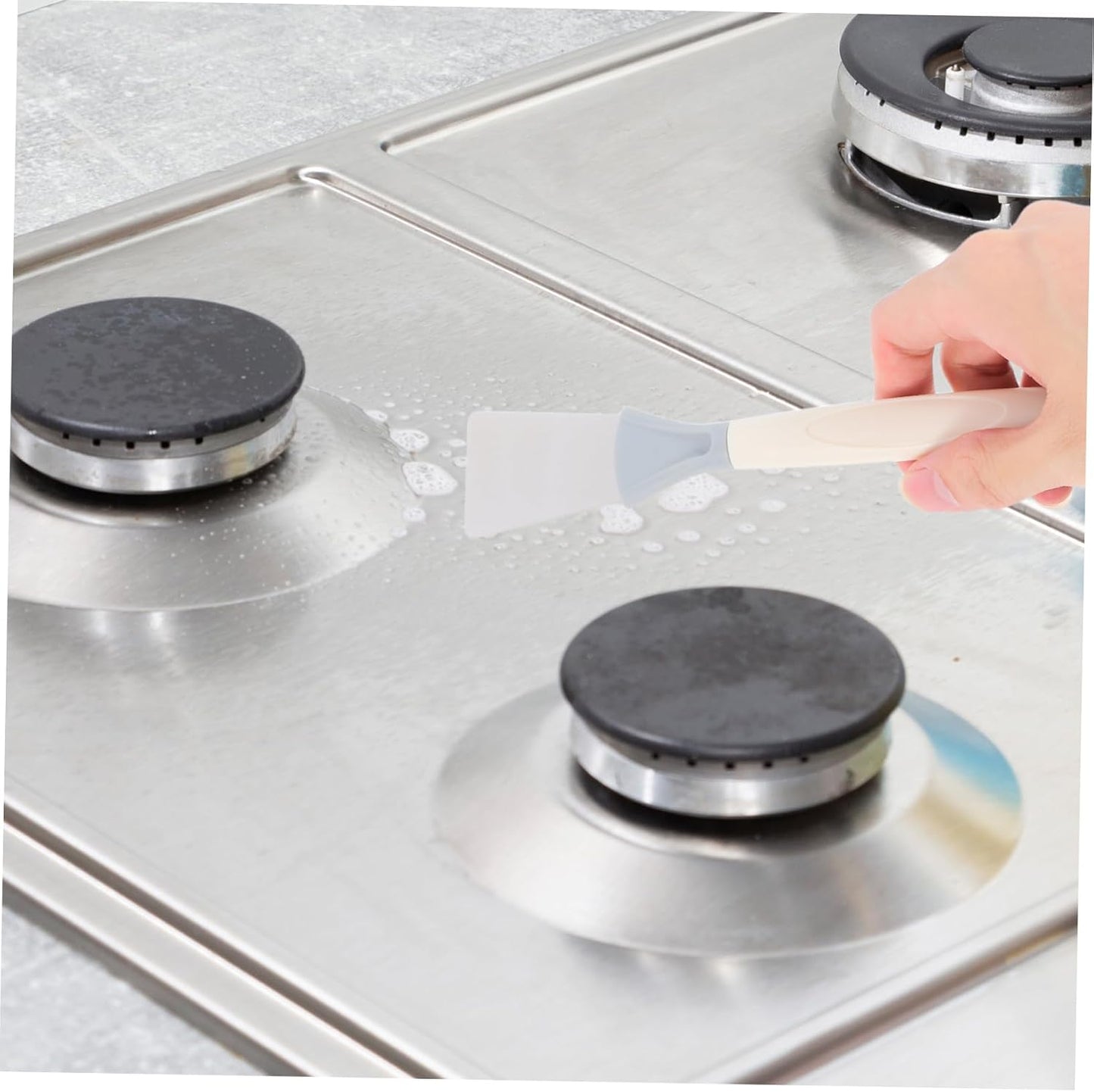 Scrubber Brush Cleaning Tool with Wire Bristles and Scraper for Gas Stove Range Hood and Cooktop Ergonomic Handle for Comfortable Grip and Deep Grease Removal