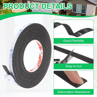 PATIKIL Sponge Rubber Foam Tape, 5/8" W x 1/8" t x 16.4ft l Self-Adhesive Foam Insulation Tape Weather Stripping for Window Door Soundproofing Weatherstrip AC Seal Strip, Black