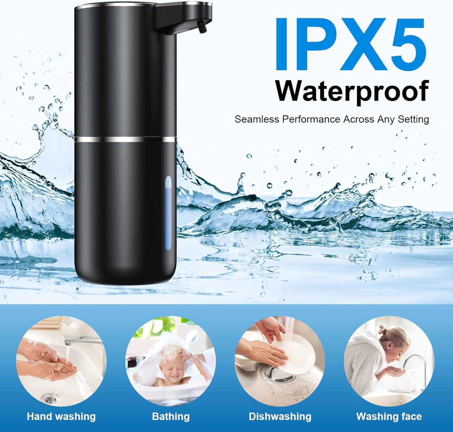 Automatic Foaming Touchless Soap Dispenser, Rechargeable 1500mAh with Sensor for Bathroom Kitchen 13.5oz/380ml Silver