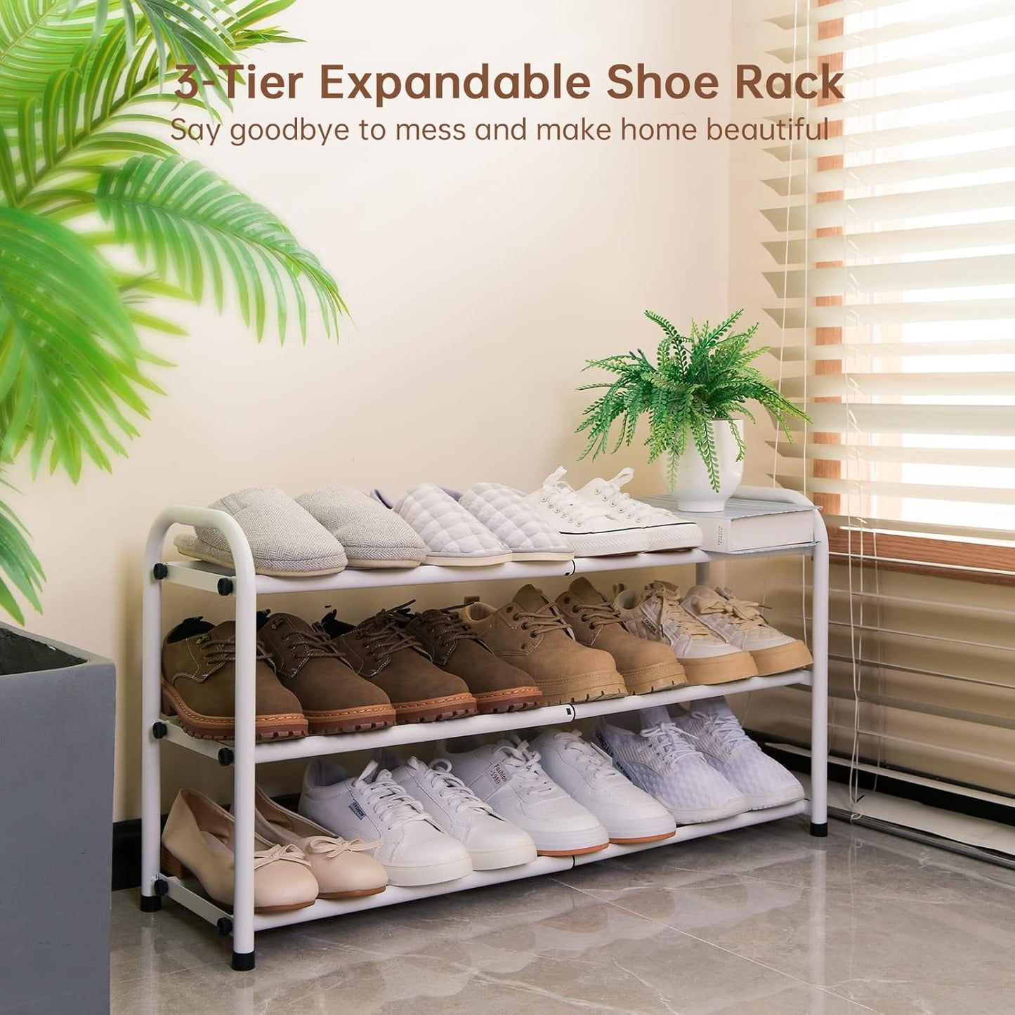 Gonfoam Shoe Rack for Closet, Expandable Shoe Organizer Storage Shelf, Adjustable Metal Free Standing Small Closet Shoe Rack for Entryway, Doorway (2-Tier Black)