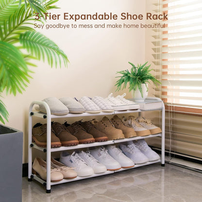 Gonfoam Shoe Rack for Closet, Expandable Shoe Organizer Storage Shelf, Adjustable Metal Free Standing Small Closet Shoe Rack for Entryway, Doorway (2-Tier Black)