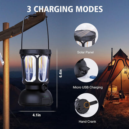 Raynic 6000 LED Camping Lantern, 650LM Hand Crank Solar Battery Powered Rechargeable Lantern, Emergency Lights for Home Power Failure, Hurricane, USB Cable Included