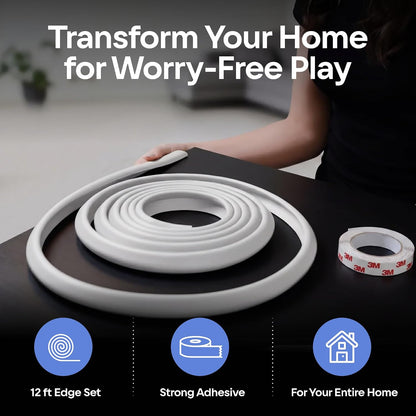 Premium 12ft Edge Protector for Baby, Odorless Foam Cushion with Strong Adhesive Tape, Non-Toxic to Baby Proof Corners and Edges, Wall Corner Protector & Desk Edge Cushion White