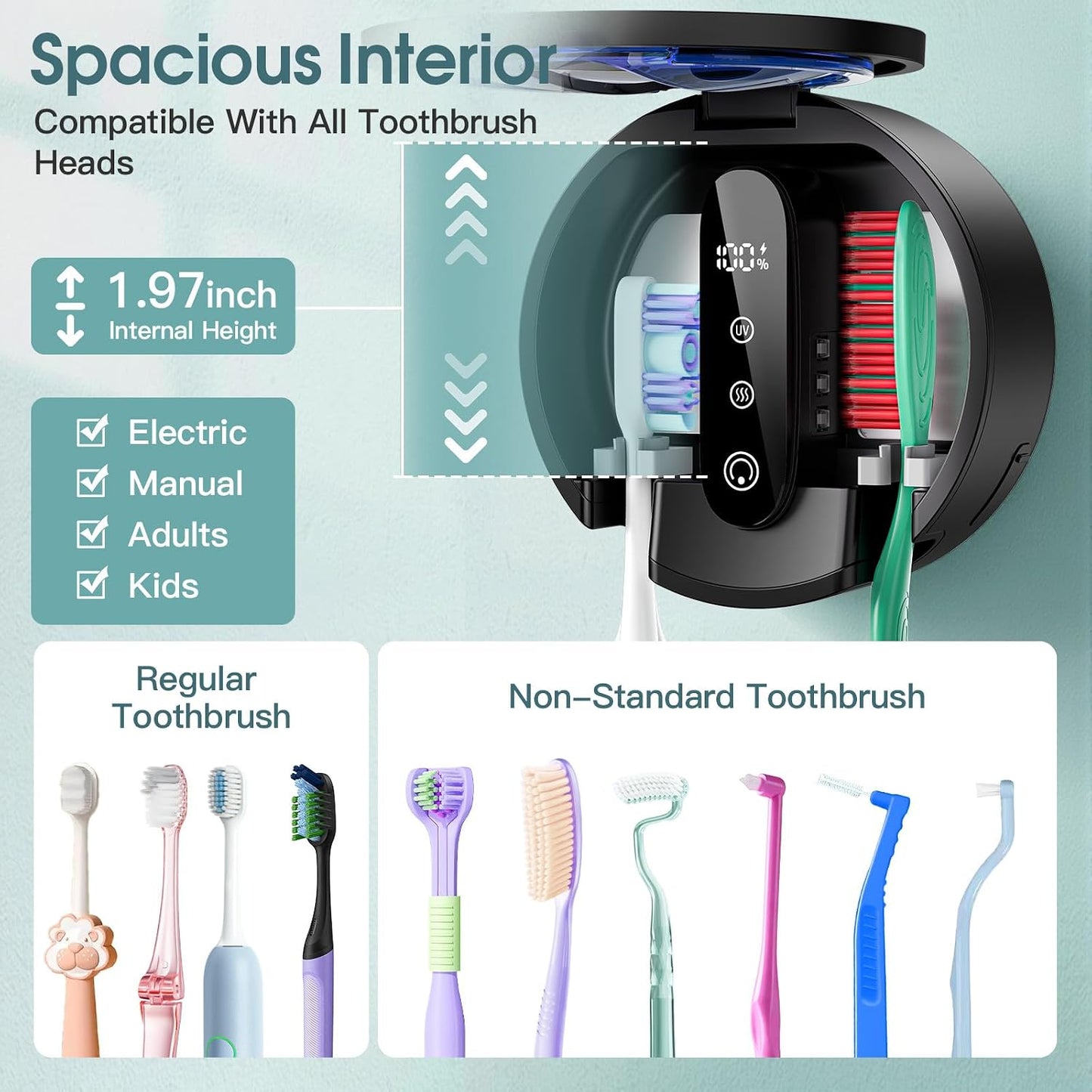 Upgraded Toothbrush Holder with UV & Heated Drying, Smart Tooth brush Holder for Bathroom Accessories, Wall Mounted Toothbrush Organizer Fits Manual and Electric Toothbrushes for Home & Travel