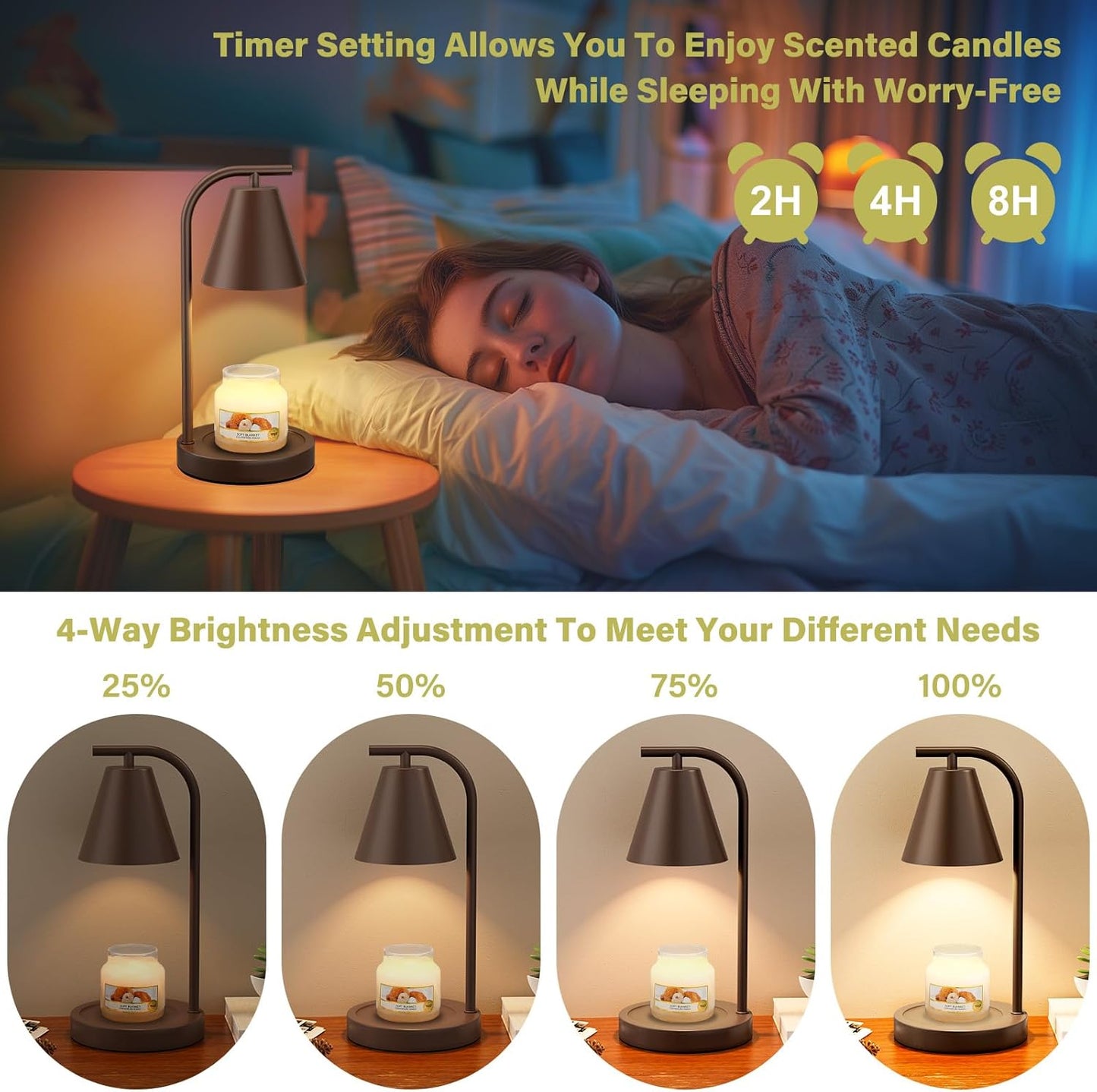 Hong-in Candle Warmer Lamp - with Timer & Dimmer, Modern Home Decor House Warming Gifts Wax Melt Warmer for Jar Candles, Cozy Birthday Gift for Women Mom (Black)