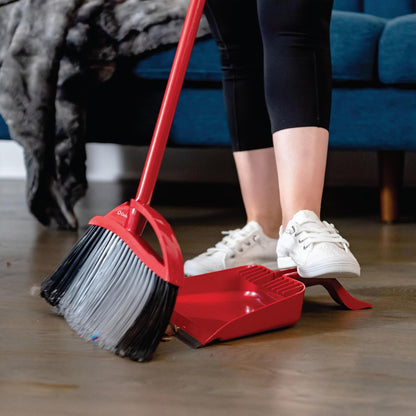 O-Cedar Strong Sweep Broom and Dustpan Set with Detail Brush | Indoor Outdoor Heavy Duty Stiff Bristle Broom | Step-On Dust Pan
