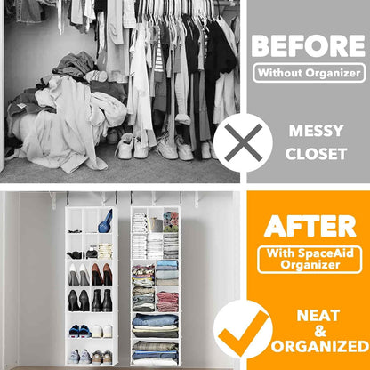 SpaceAid 2 Pack Hanging Closet Organizer and Storage with Dividers, 24 Compartments Hanging Shoe Shelves for Closet, Wardrobe, RV, Garment Rack - Black