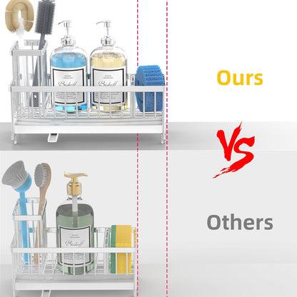 Moforoco Extra Large Sponge Holder for Kitchen Sink Organizer Caddy, Dish Brush Scrubber Holder,Stainless Steel Sink Box Utensil Holder,Soap Dispenser Set Tray Counter Accessories & Storage Rack