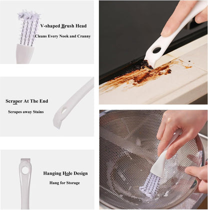 Hood and Grill Kitchen Cleaning Brush, Multi-Row Steel Wire Bristles, Built-in Scraper, Degreaser Tool for Oven Racks, BBQ Grates, and Kitchen Filters, Ergonomic White Handle