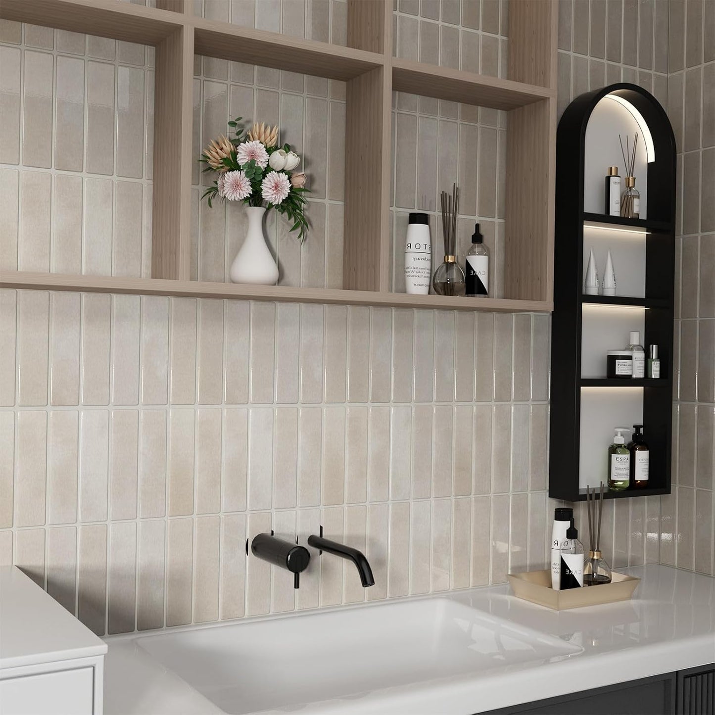 Peel and Stick Backsplash Tile for Kitchen, 10 Sheets, 11.42''x9'' | Beige Gray 3D Self Adhesive Wall Tile Back Splash for Kitchen, Bathroom, Laundry Room