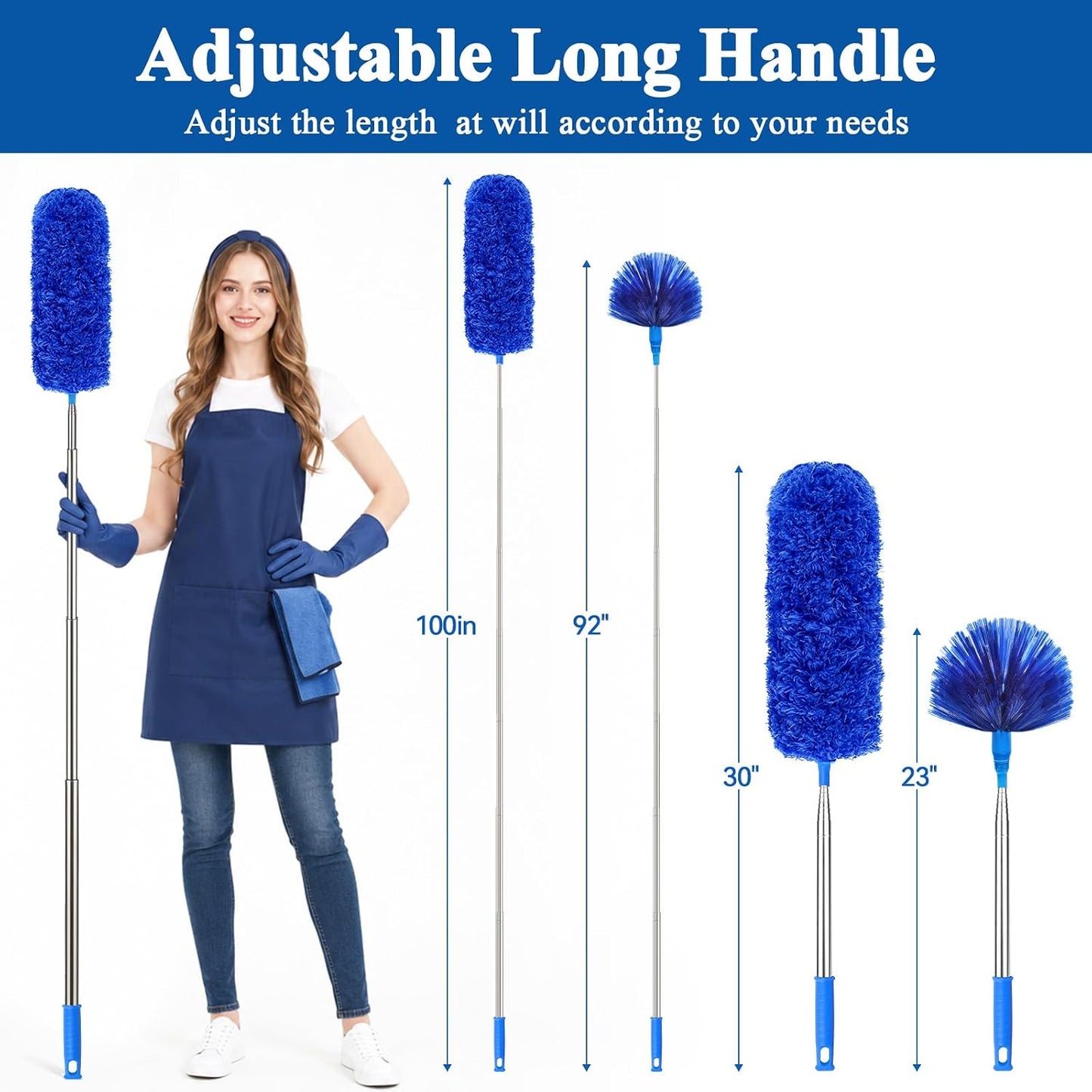 DELUX Microfiber Feather Duster Extendable Duster with 100 inches Extra Long Pole, Bendable Head & Long Handle Dusters for Cleaning Ceiling Fan, High Ceiling, Blinds, Furniture & Cars Gray