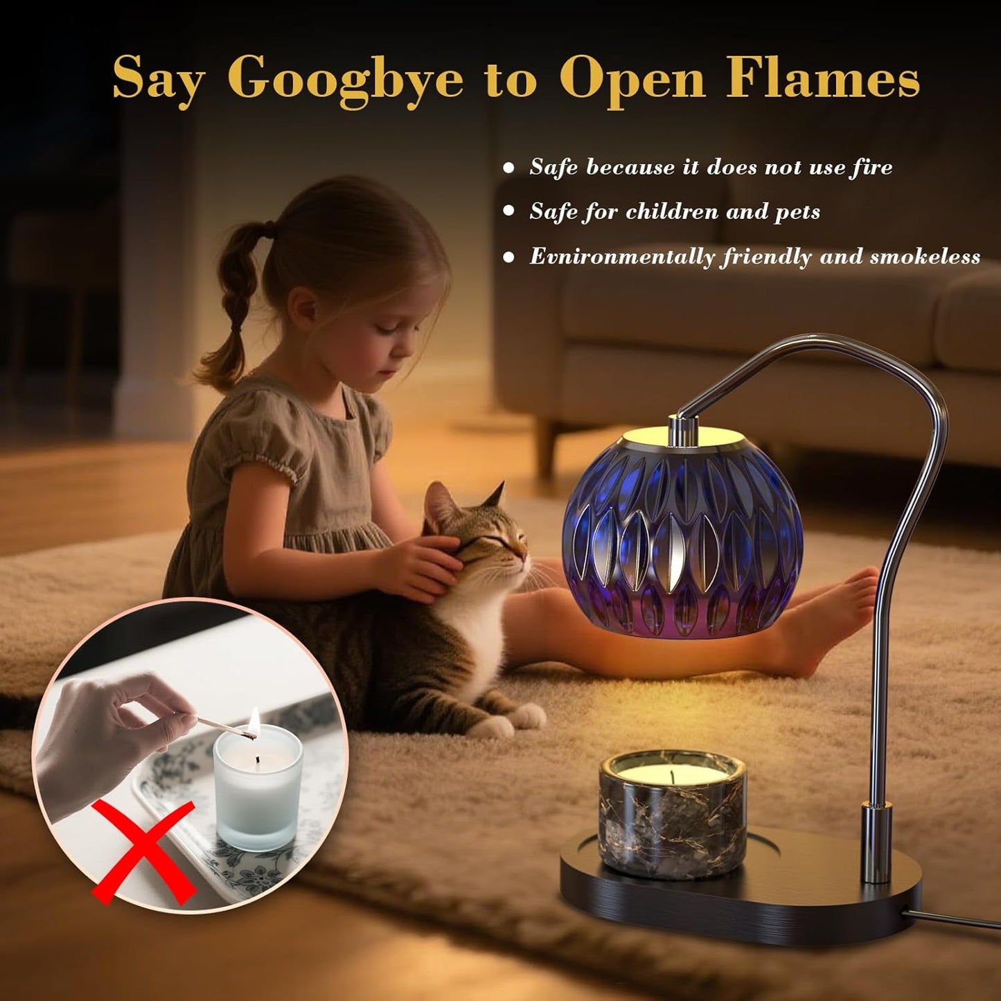 Candle Warmer Lamp with Timer & 4-Level Dimmer, Electric Wax Warmer for Jar Candles, Black Home Decor with 2 Bulbs, Gift for Women, Men, Housewarming