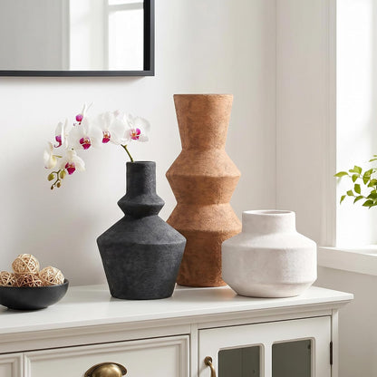 DREAMLOOM Ceramic Vase Set of 3, Modern Rustic Flower Vases for Pampas Grass, Dried & Fresh Flowers, Farmhouse Home Decor Vase for Living Room Bedroom Kitchen Shelf Centerpiece, Classic